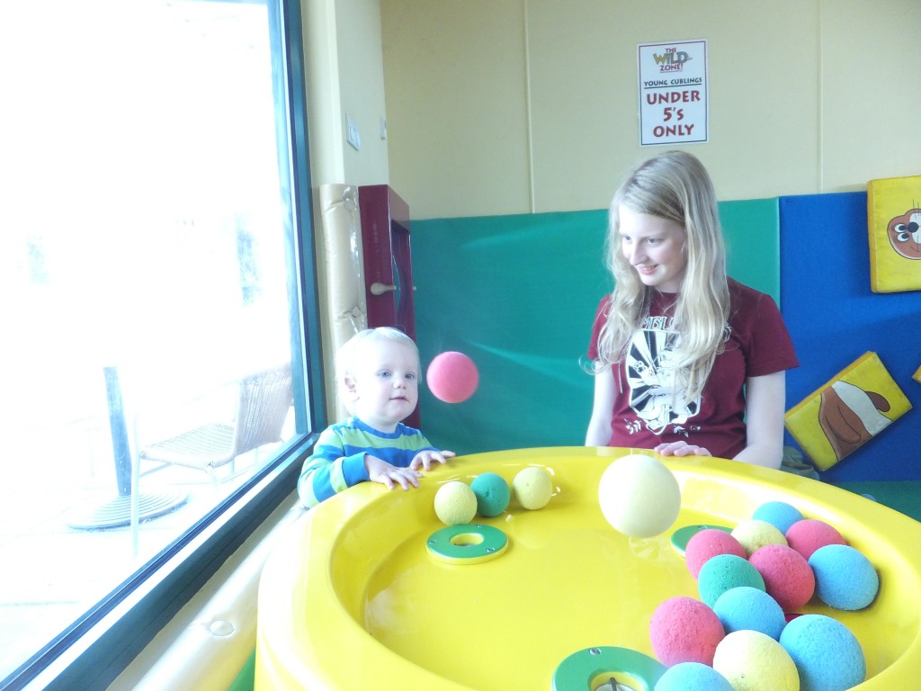 Xene and Tyrus plaing with the balls in the Africa Alive Play Area