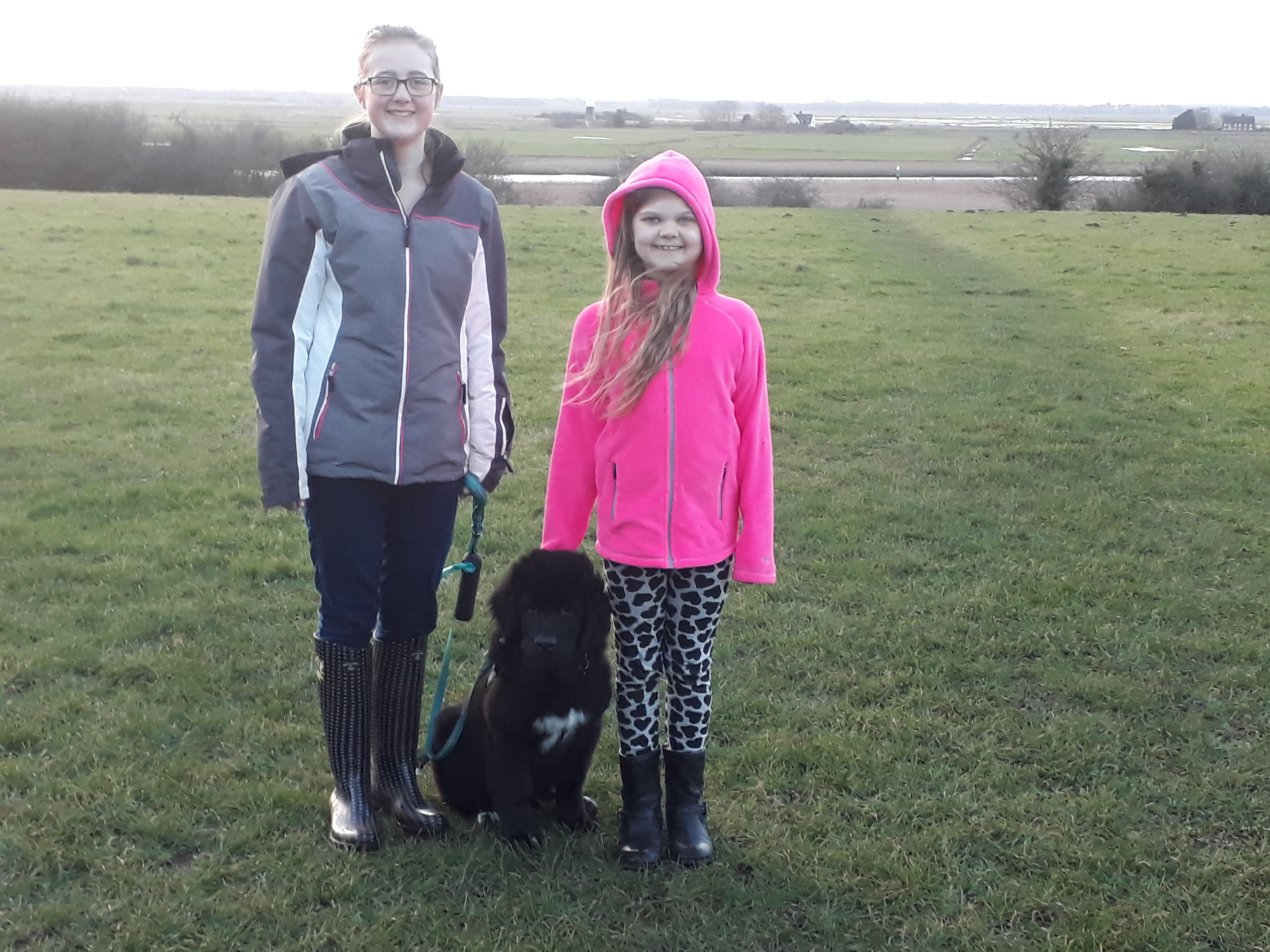 Find the fun outdoors - Neva and Eowyn walking Merrie the puppy