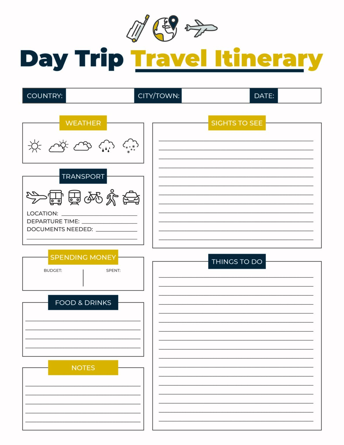 Day Trip Travel Printable 2024