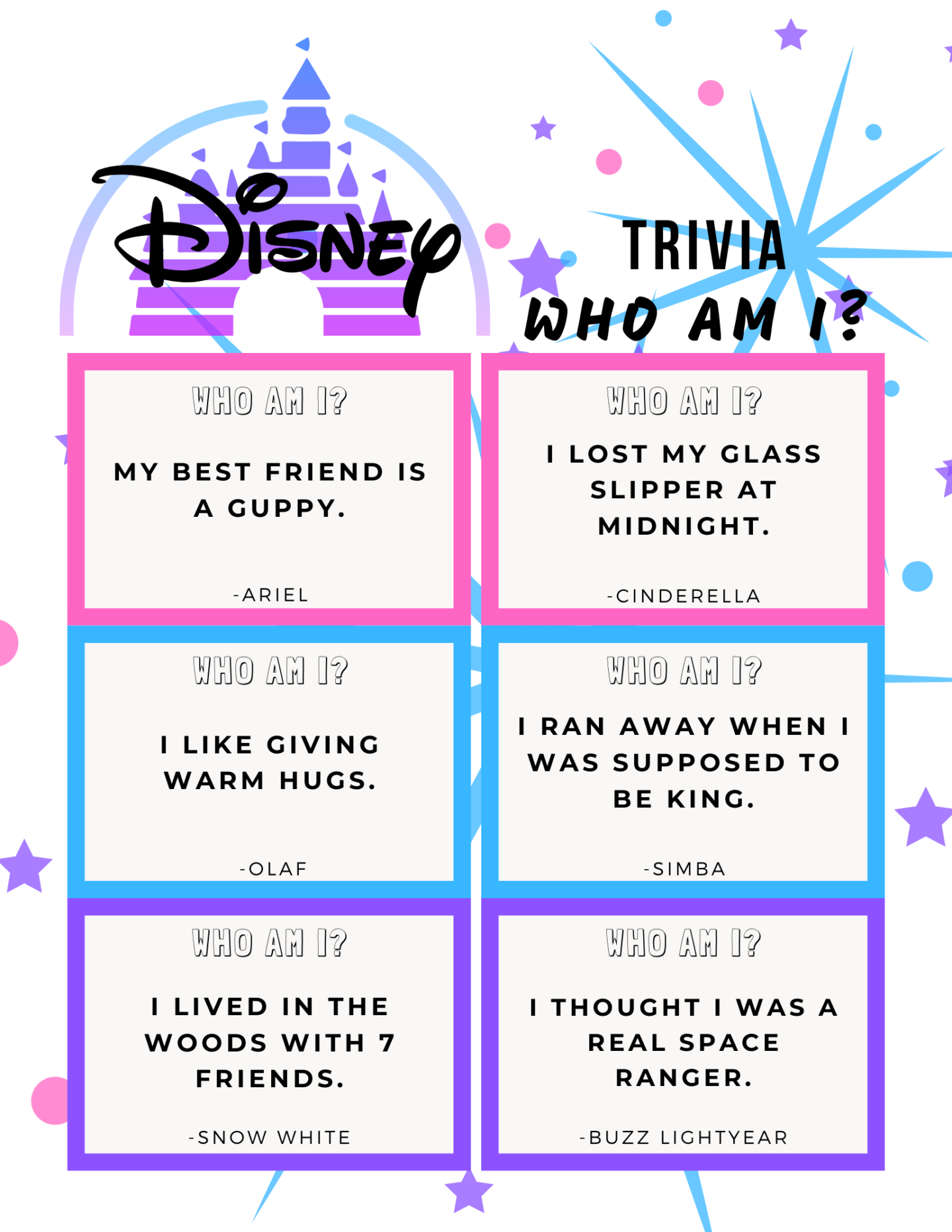 Disney Who Am I Trivia Game