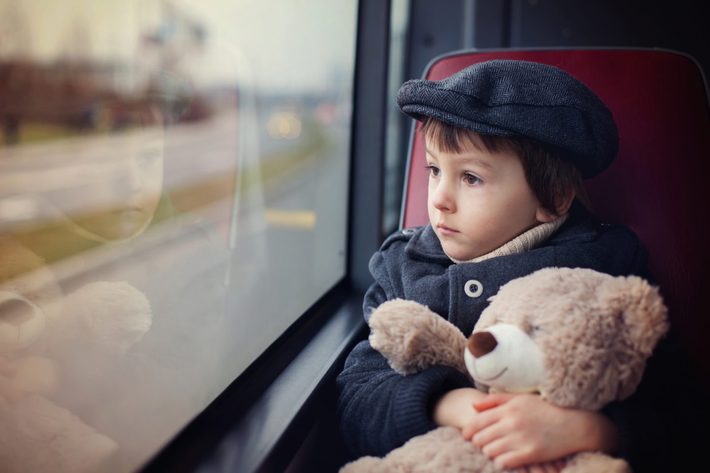 teddy bear train with a little boy